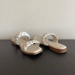 White square toed sandals